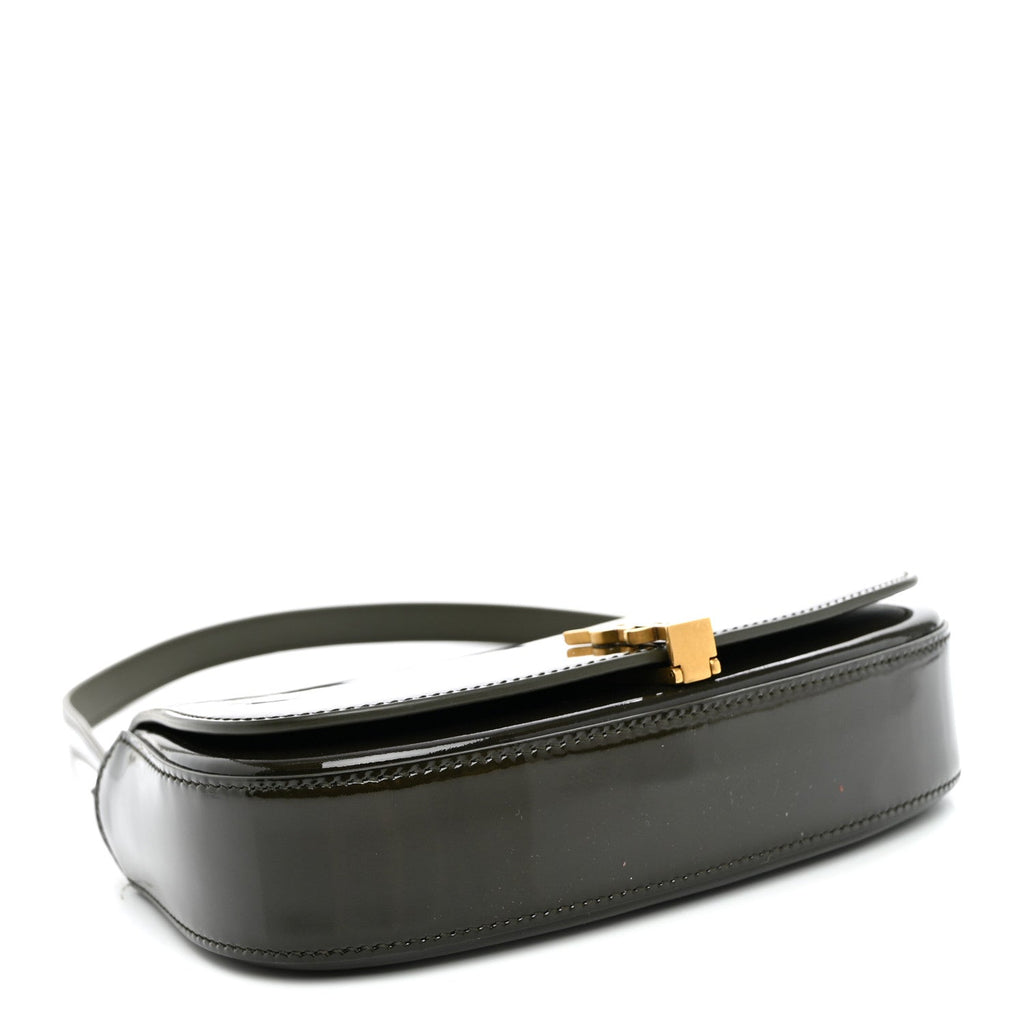 Saint Laurent Patent Calfskin Mini Voltaire Shoulder Bag Dark Vineyard Green