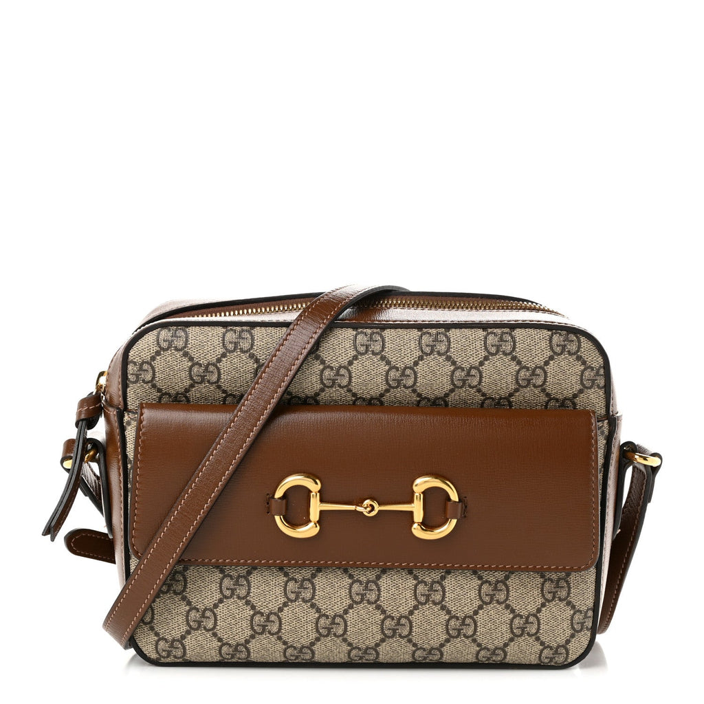 Gucci GG Supreme Monogram Small Horsebit 1955 Shoulder Bag Beige Brown Sugar