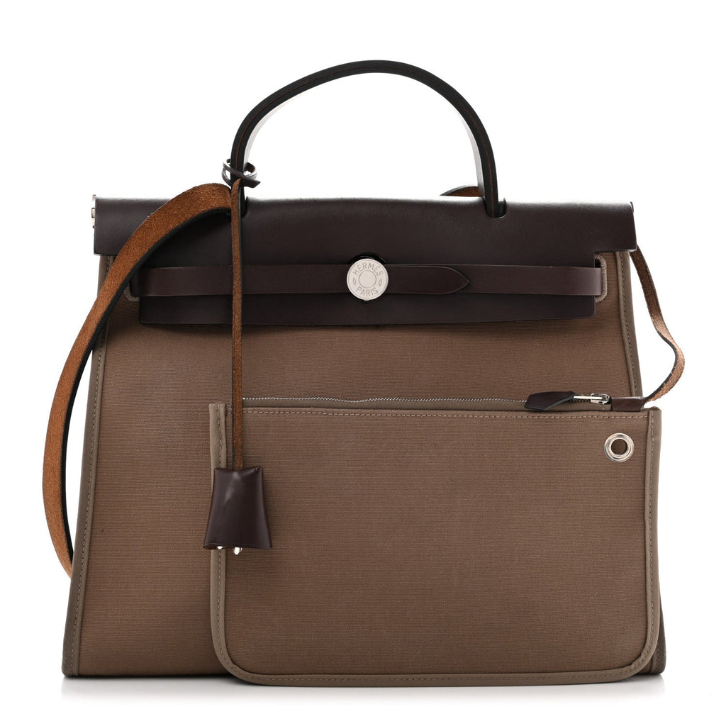 Hermès Vache Hunter Toile Herbag Zip 31 PM Etoupe Ebene