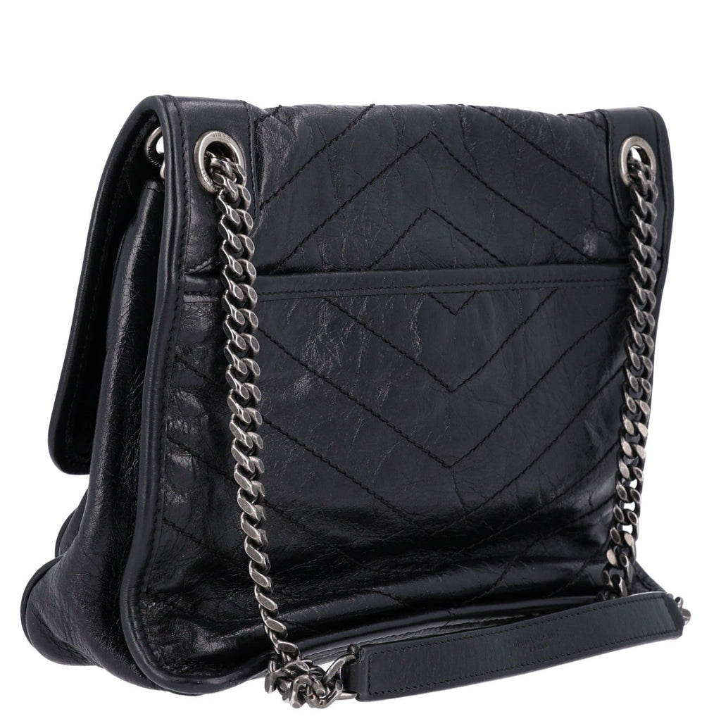 Saint Laurent Crinkled Calfskin Matelasse Monogram Medium Niki Chain Satchel Storm
