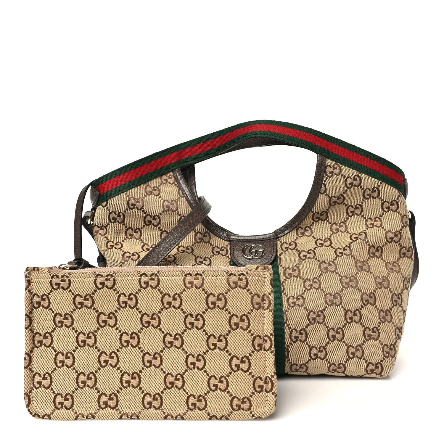 Gucci Monogram Web Small Giglio Tote Beige Dark Brown