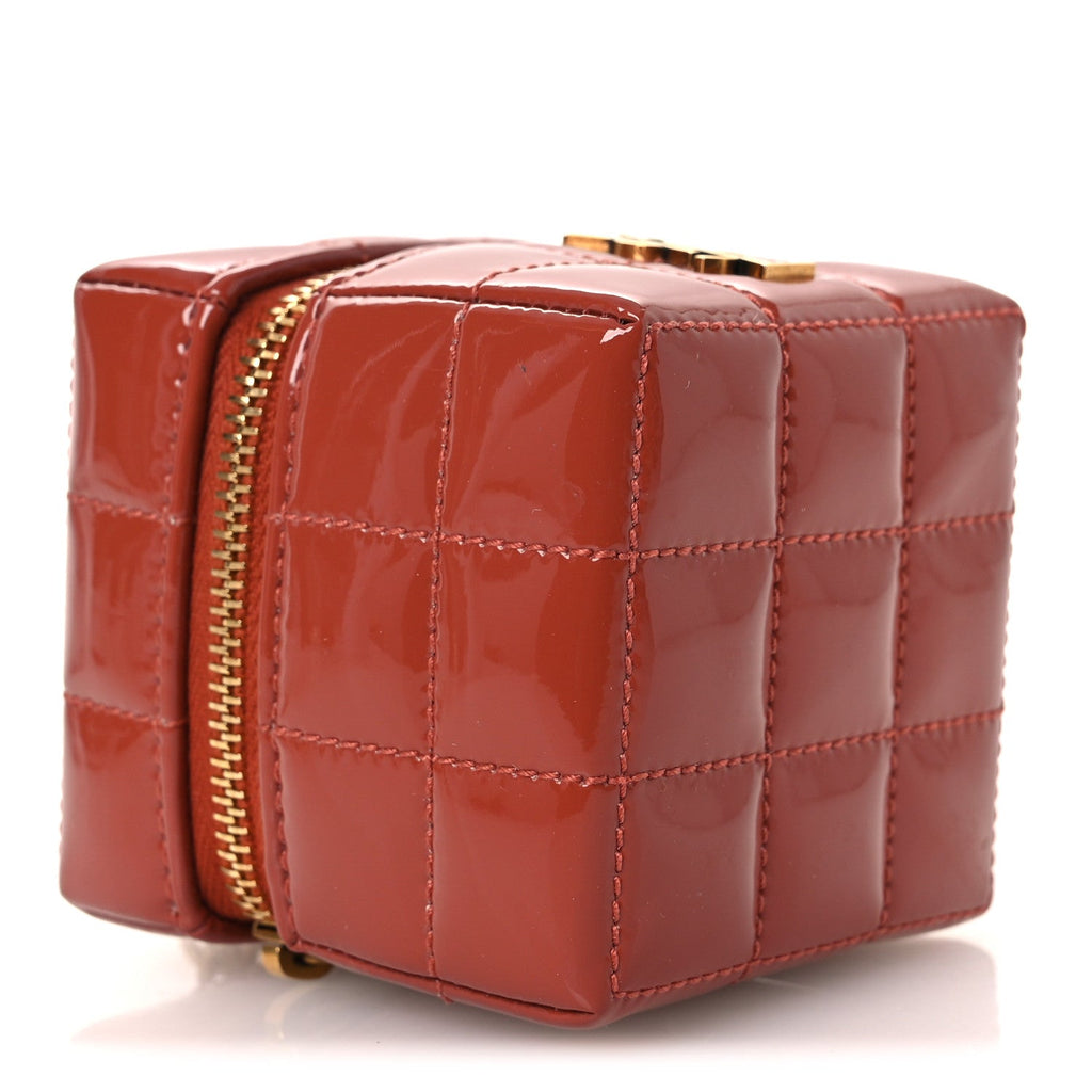Saint Laurent Patent Calfskin Cassandre Matelasse Carre Mini Cube On Chain Mild Rose