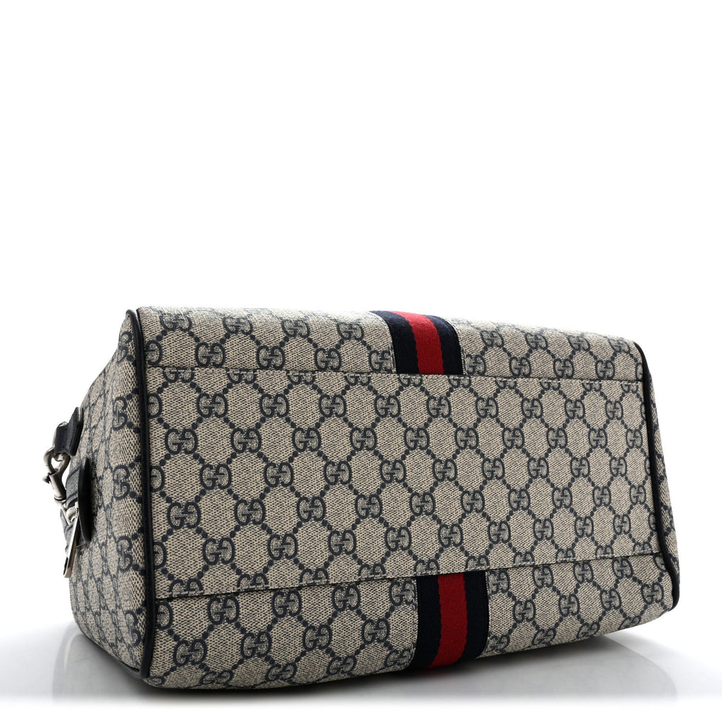 Gucci GG Supreme Monogram Web Medium Ophidia Top Handle Bag Beige Blue