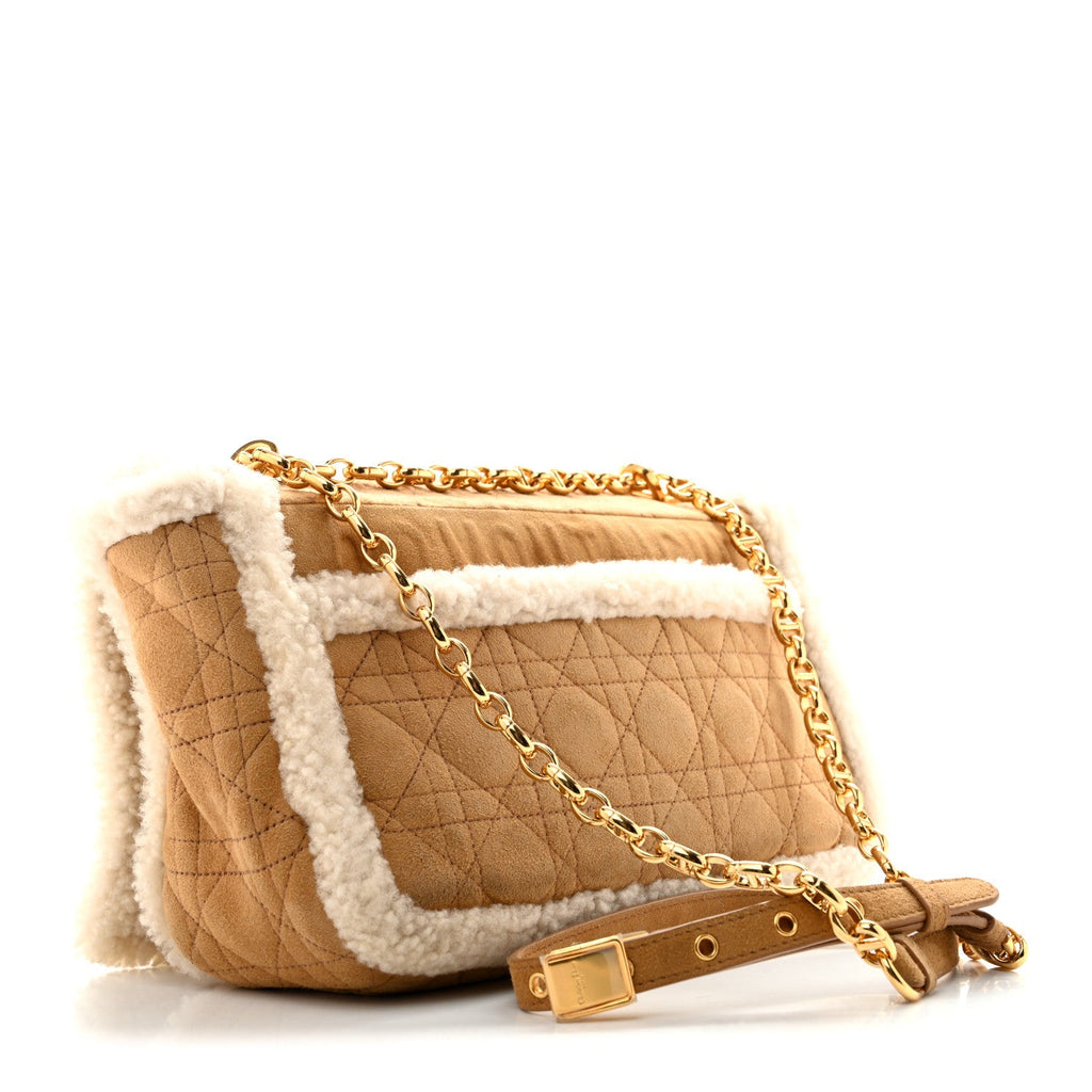 Dior Shearling Cannage Large Caro Bag Camel