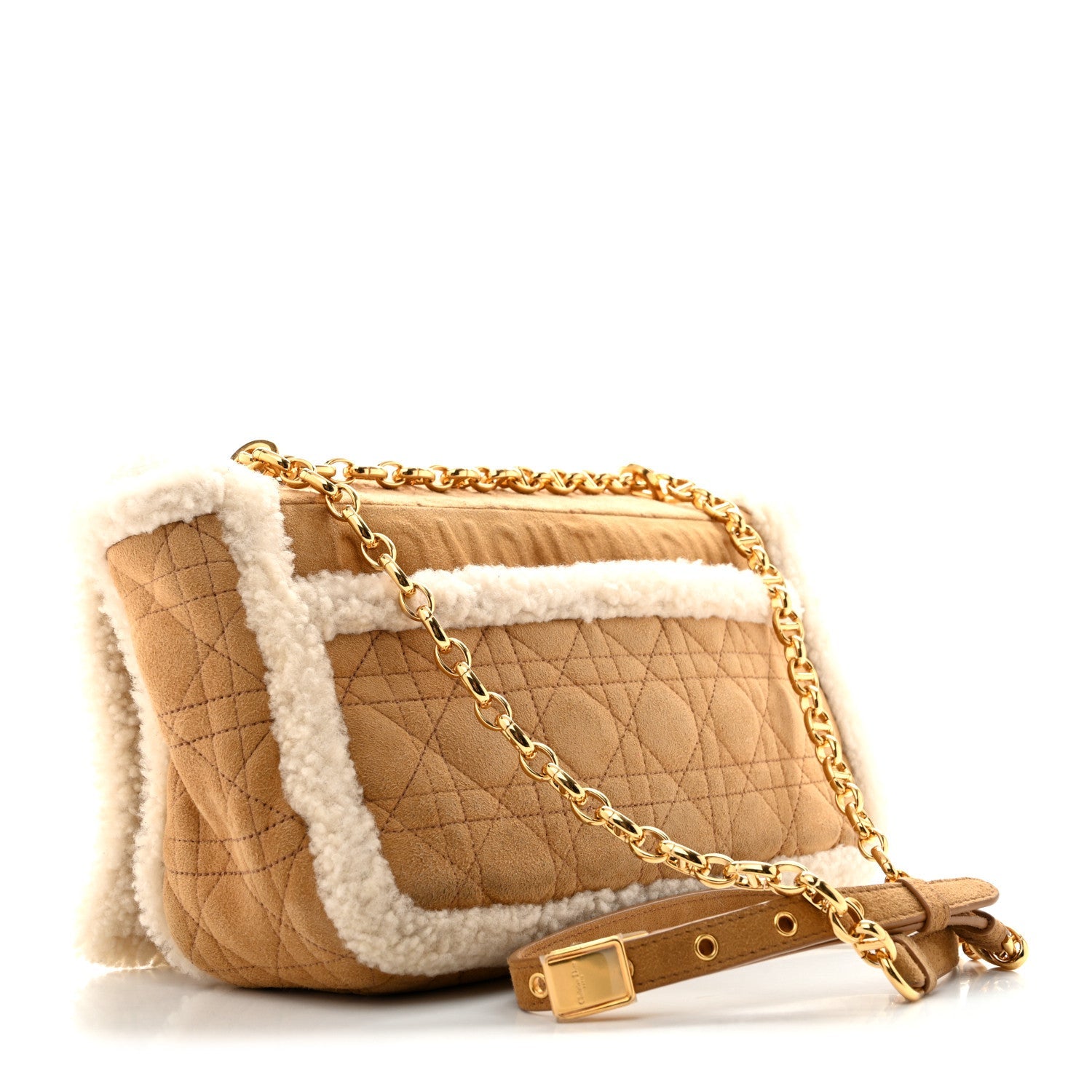 Dior Shearling Cannage Large Caro Bag Camel