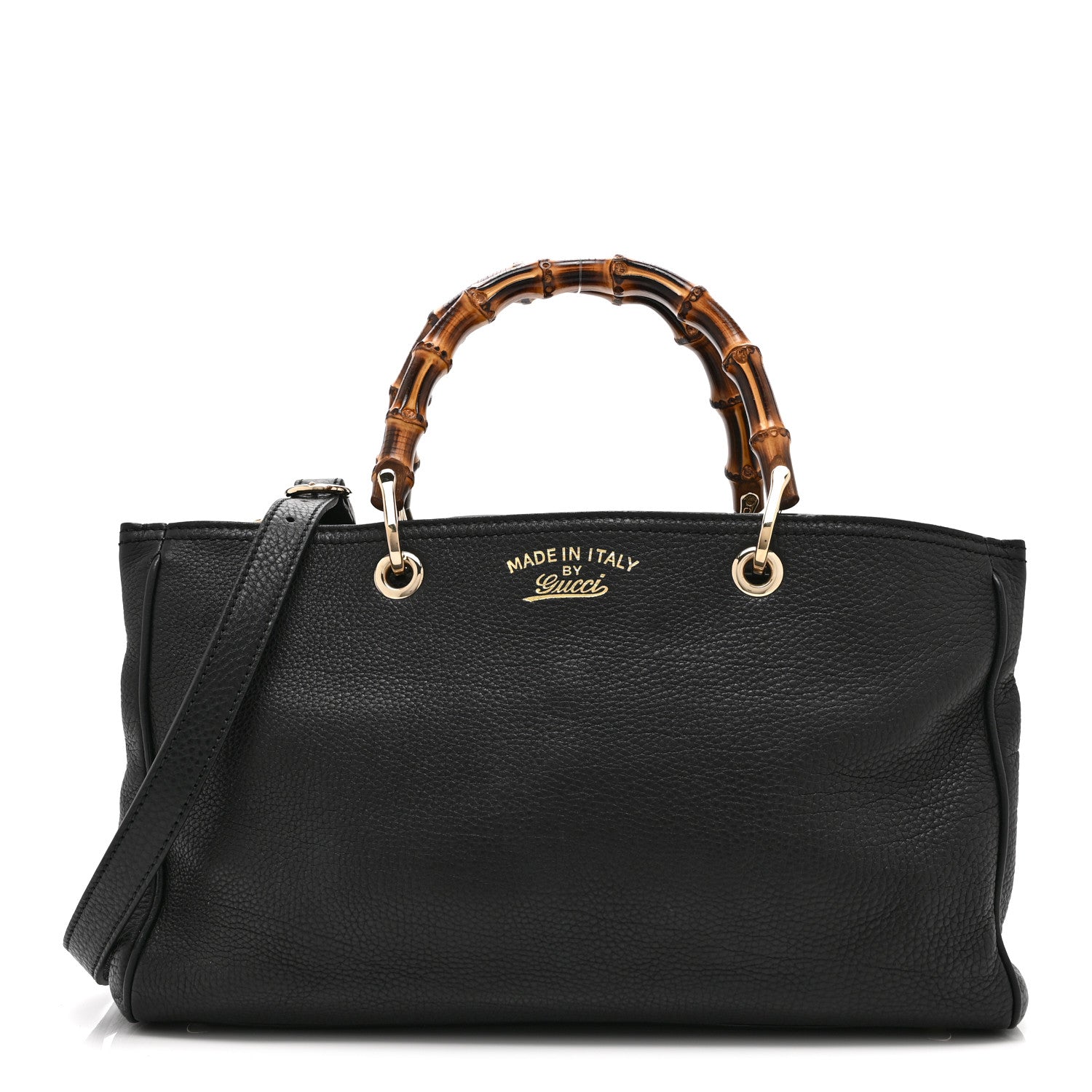 Gucci Pebbled Calfskin Medium Bamboo Shopper Tote Black
