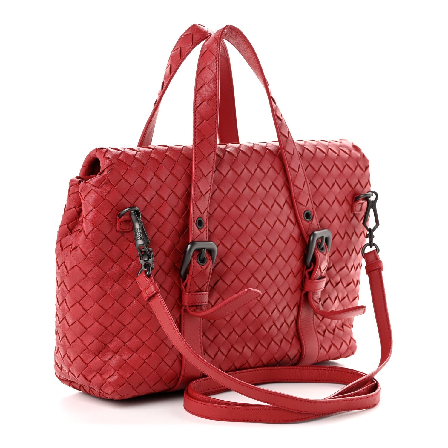 Bottega Veneta Nappa Intrecciato Flap Satchel Red