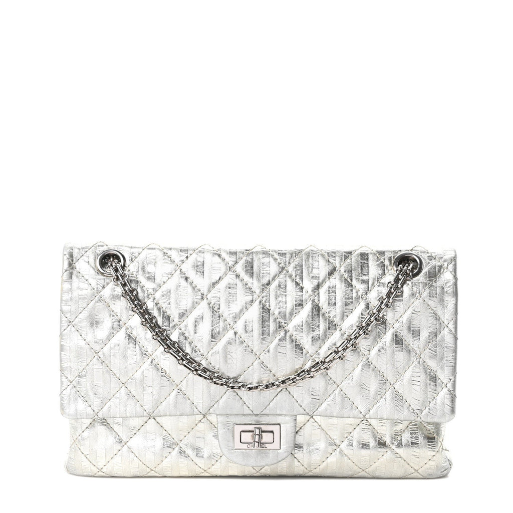 Chanel Metallic Striped Calfskin 2.55 Reissue 226 Flap Silver Silver