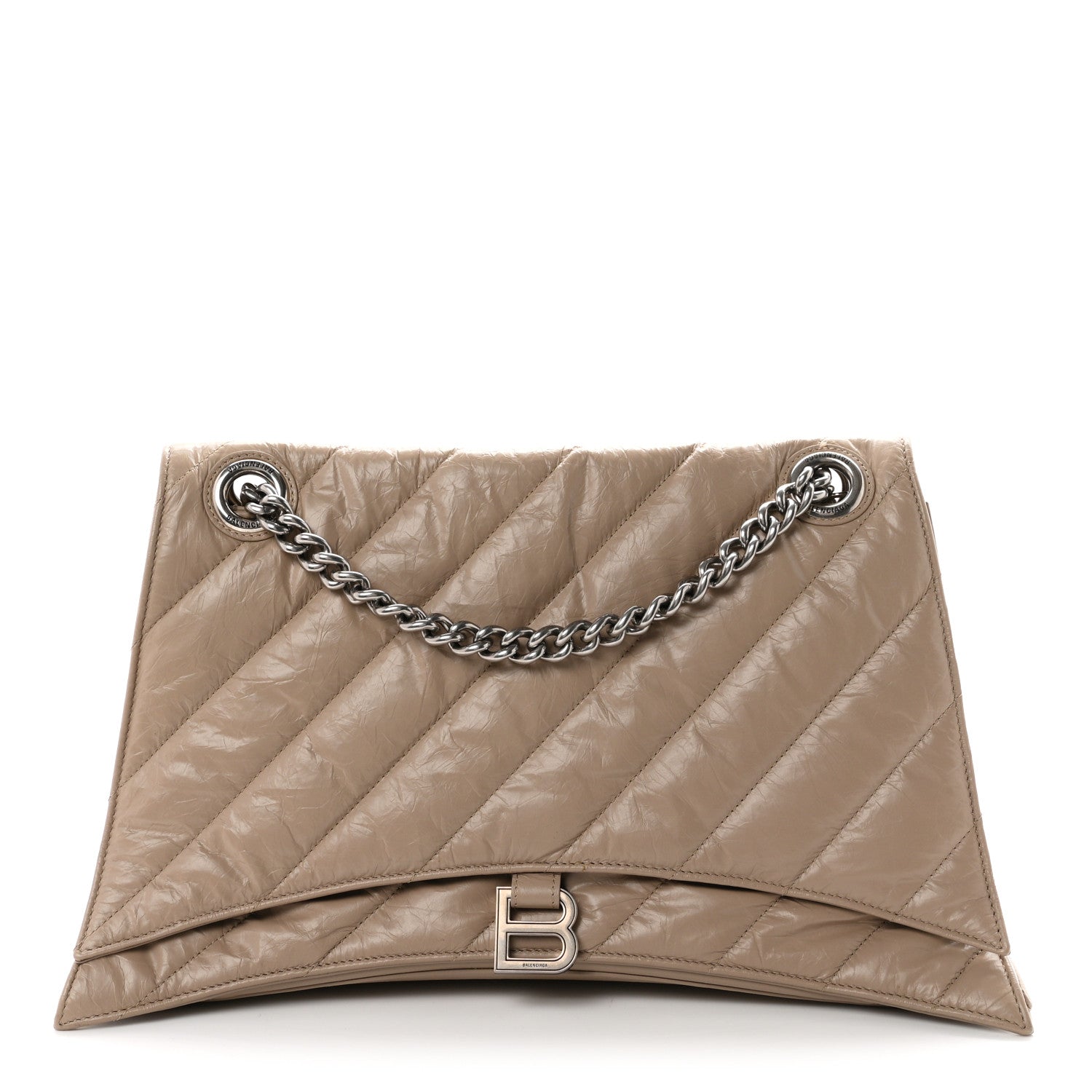 Balenciaga Crushed Calfskin Quilted Large Crush Chain Bag Nude