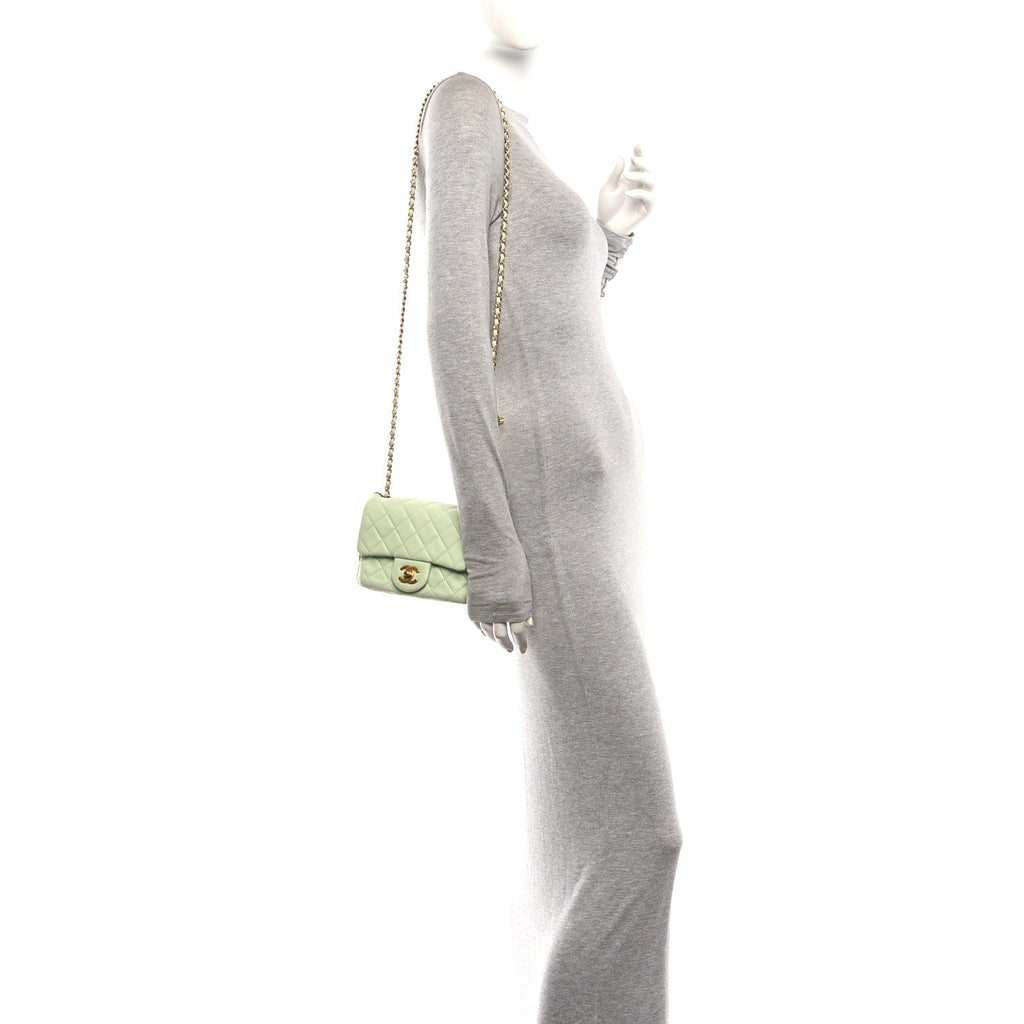 Chanel Lambskin Quilted Mini Pearl Crush Flap Light Green