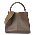 Fendi Vitello Seta Glazed Fabric FF 1974 Medium Peekaboo X-Lite Maya Mogano Panna Maya Mogano Panna