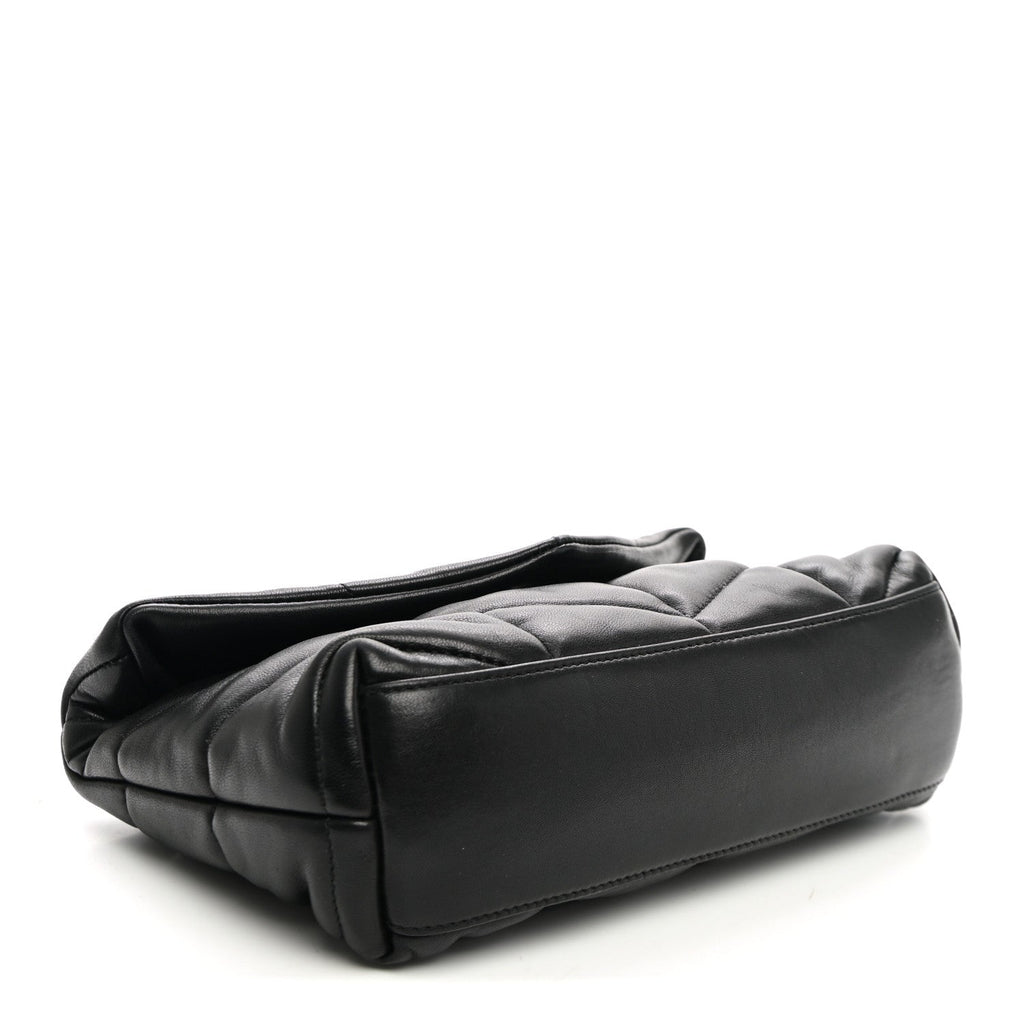 Saint Laurent Lambskin Quilted Toy Loulou Puffer Monogram Chain Satchel Black