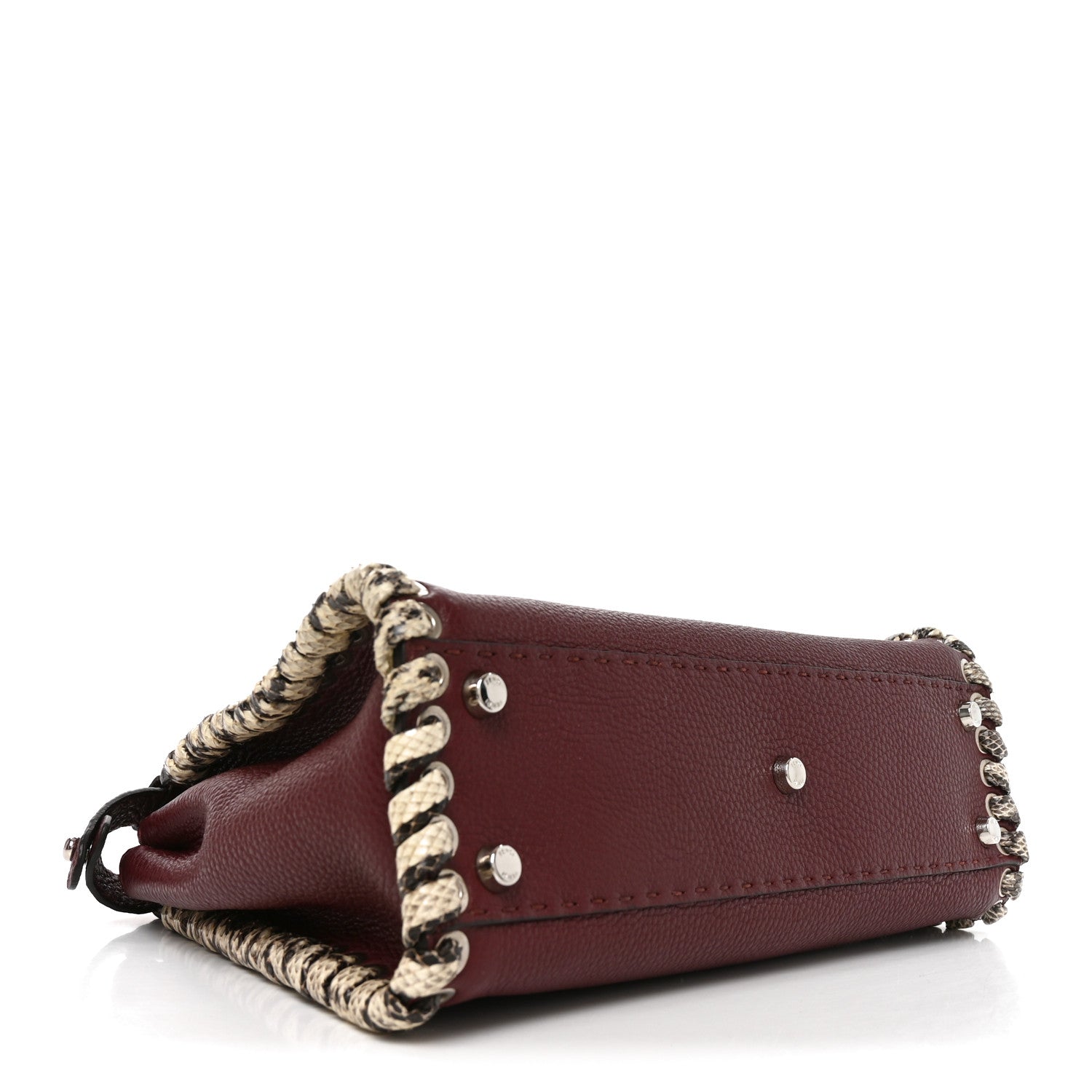 Fendi Cuoio Romano Elaphe Selleria Lace Up Bi-Color Medium Peekaboo Iconic Satchel Bordeaux Grigio Polvere Natural