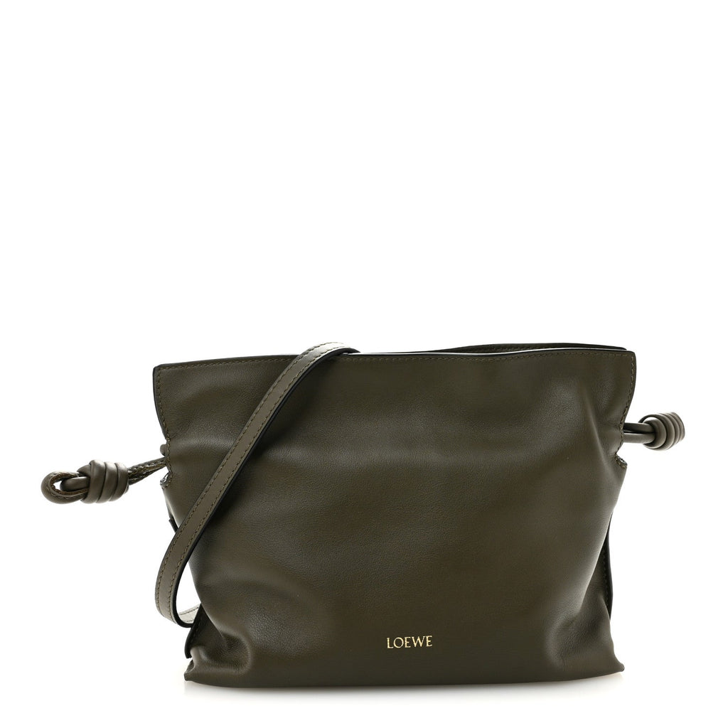 Loewe Calfskin Mini Flamenco Knot Clutch Dark Khaki Green