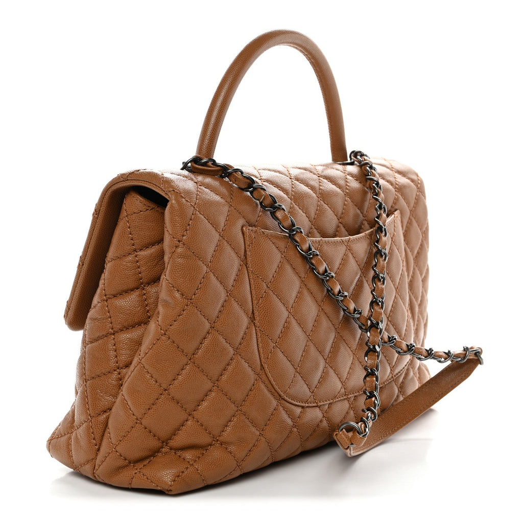 Chanel Caviar Quilted Medium Coco Handle Flap Camel