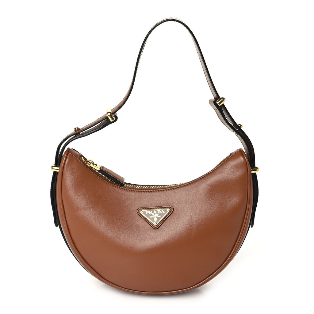 Prada Soft Calfskin Arque Shoulder Bag Cognac