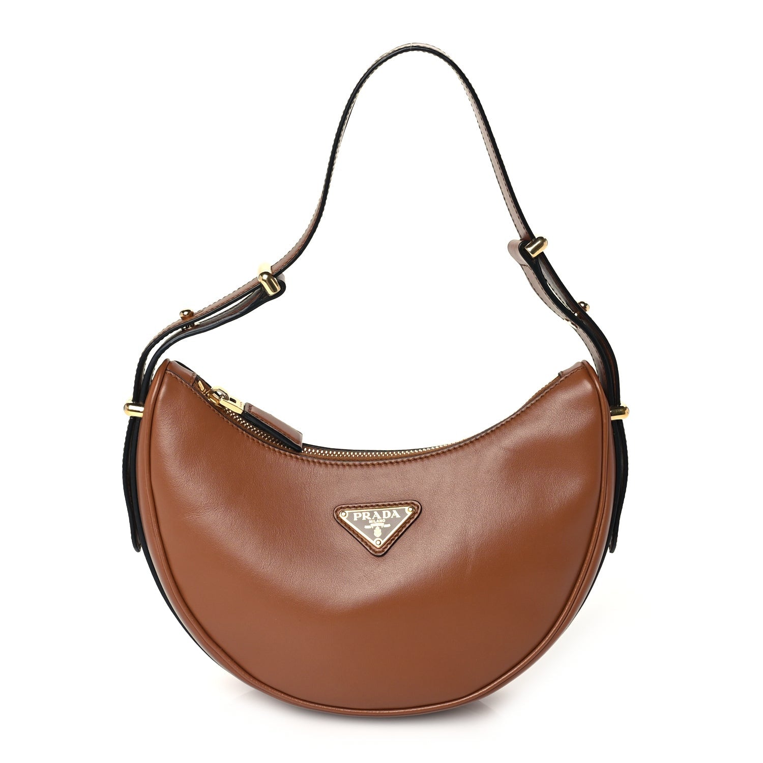 Prada Soft Calfskin Arque Shoulder Bag Cognac