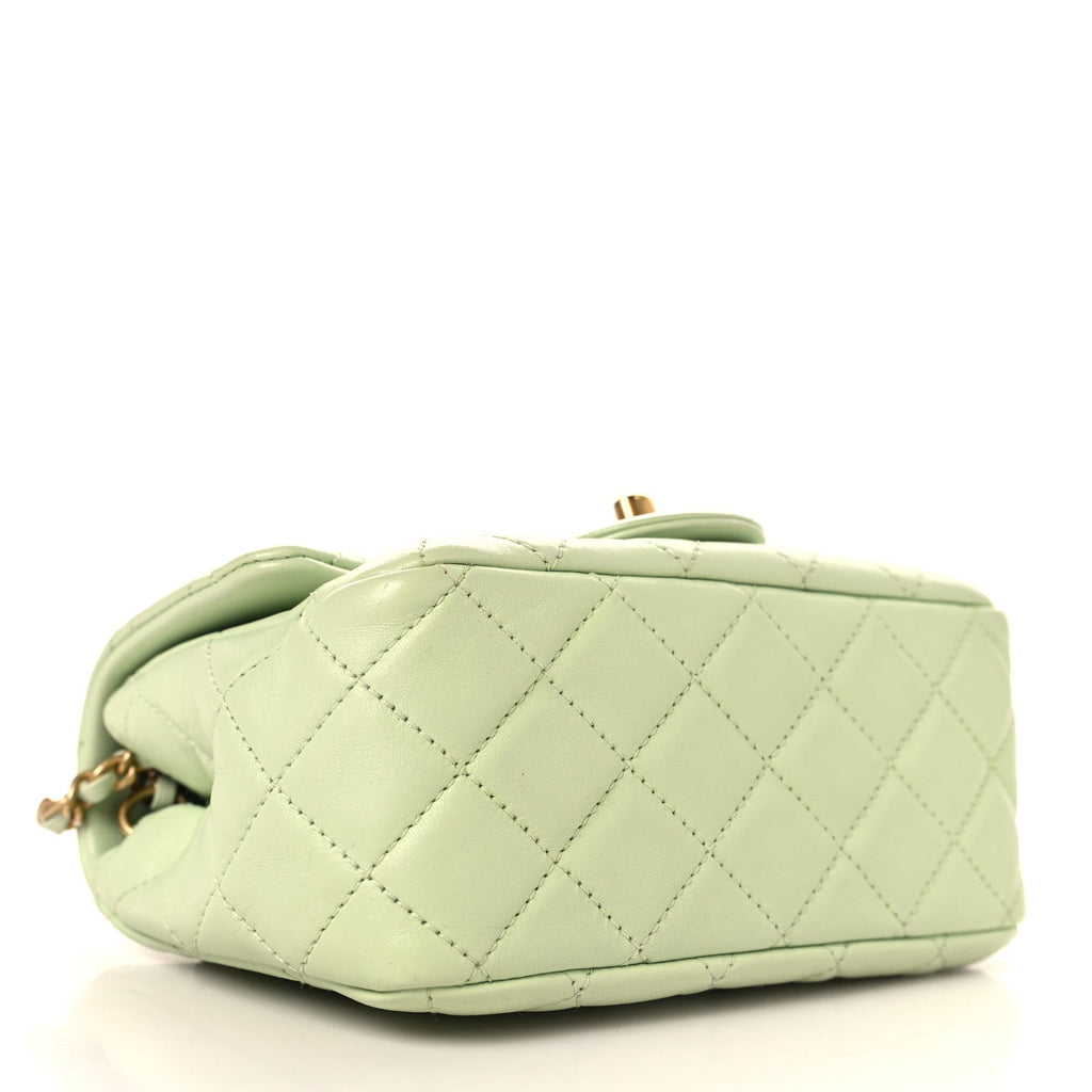 Chanel Lambskin Quilted Mini Pearl Crush Flap Light Green
