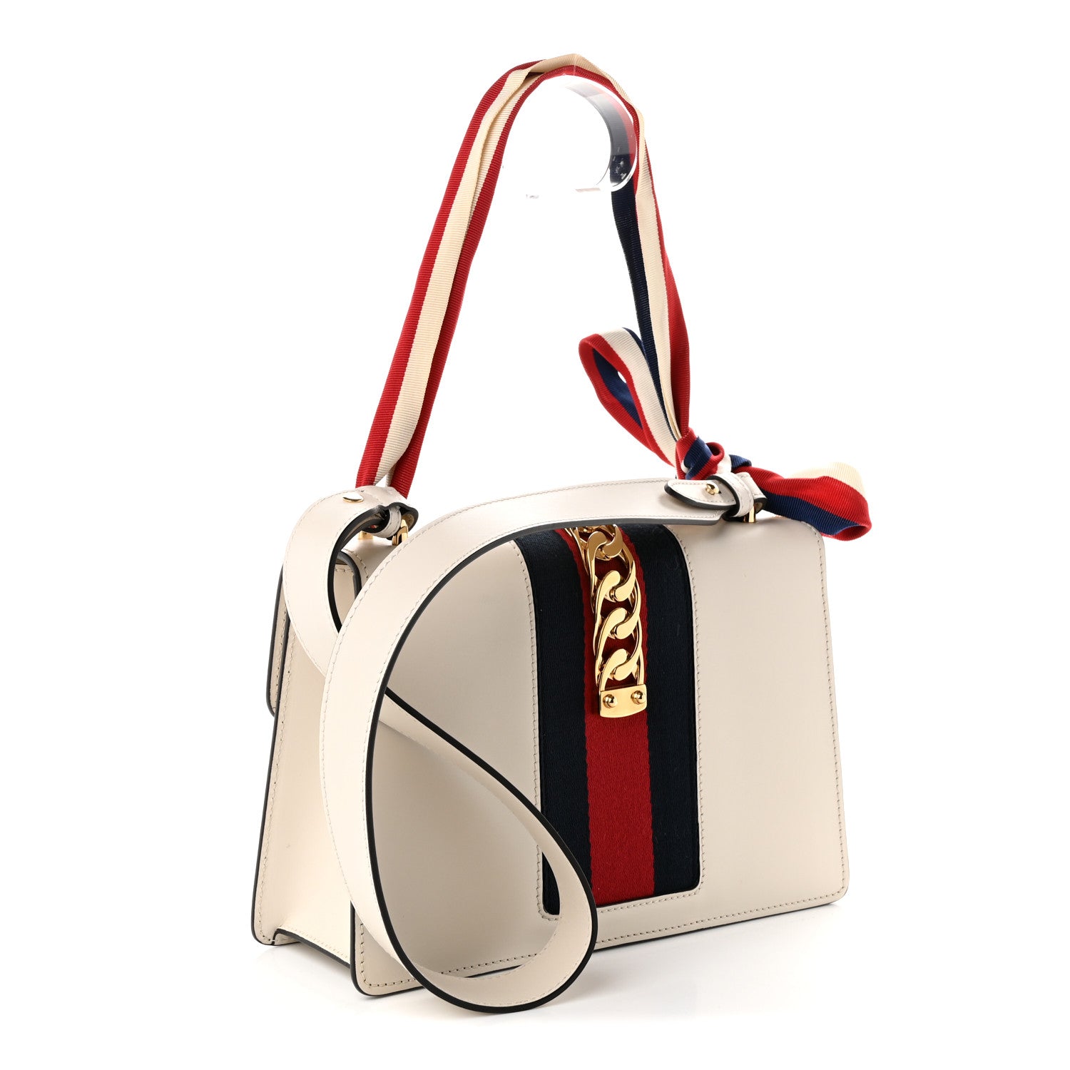 Gucci Calfskin Small Sylvie Shoulder Bag Off White