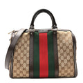 Gucci Monogram Vintage Web Medium Boston Dark Brown