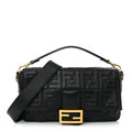 Fendi Nappa FF 1974 Embossed Large Baguette Black