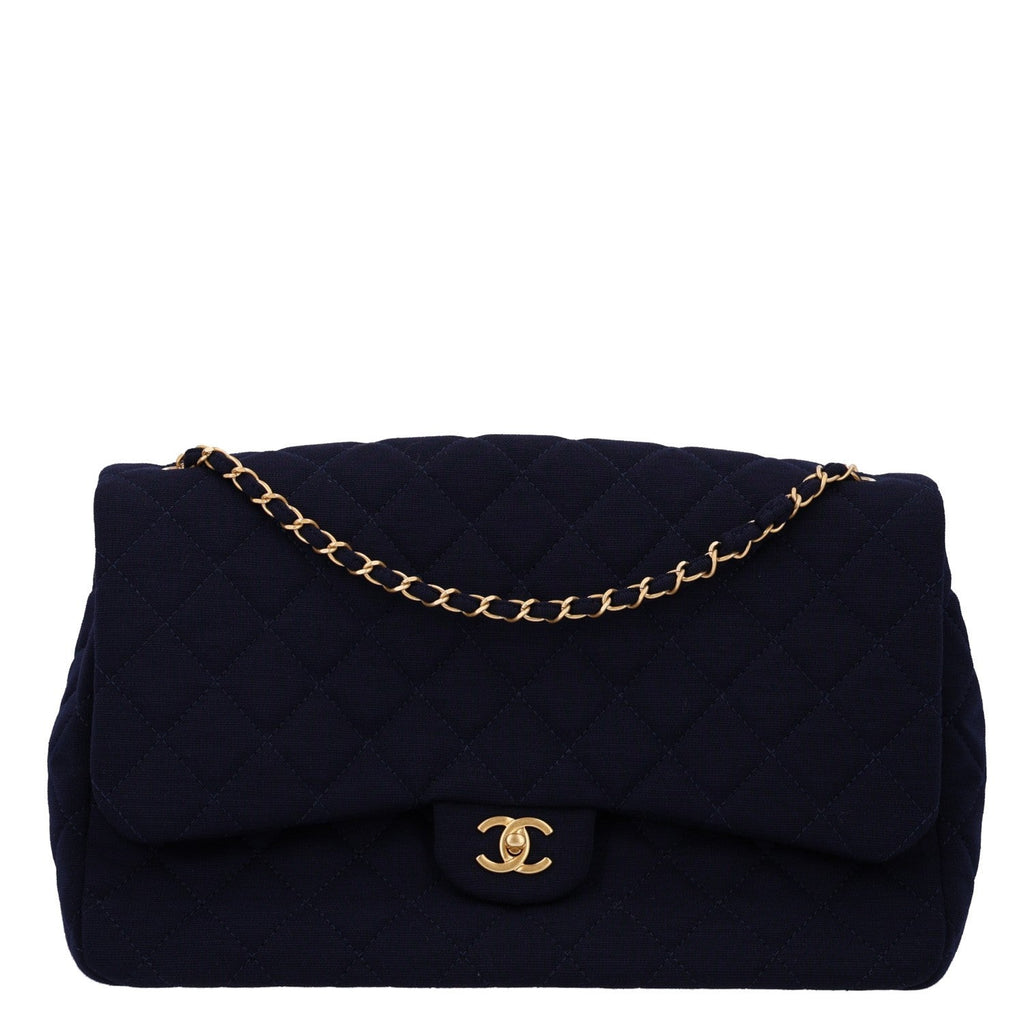 Chanel Jersey Quilted XL Jumbo Flap Navy