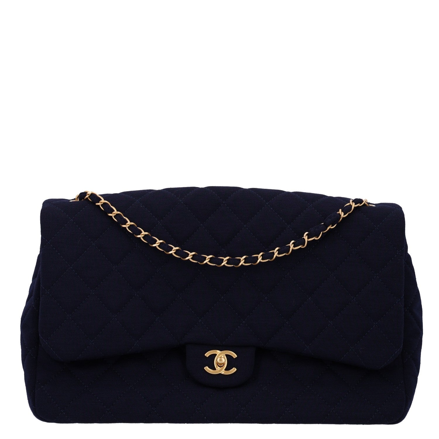 Chanel Jersey Quilted XL Jumbo Flap Navy