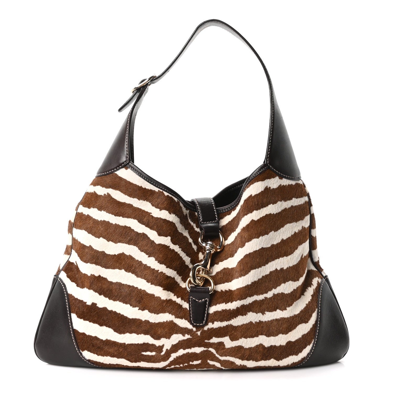 Gucci Pony Hair Zebra Print Medium Jackie O Bouvier Hobo Brown