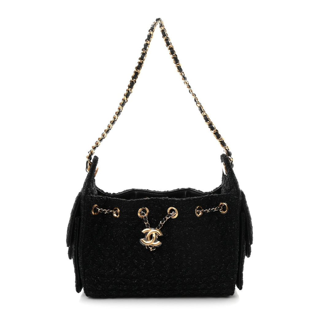 Chanel Tweed Quilted Mini Chanel 25 Handbag Black