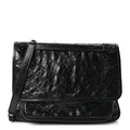 Saint Laurent Crinkled Calfskin Matelasse Monogram Medium Niki Chain Satchel Black