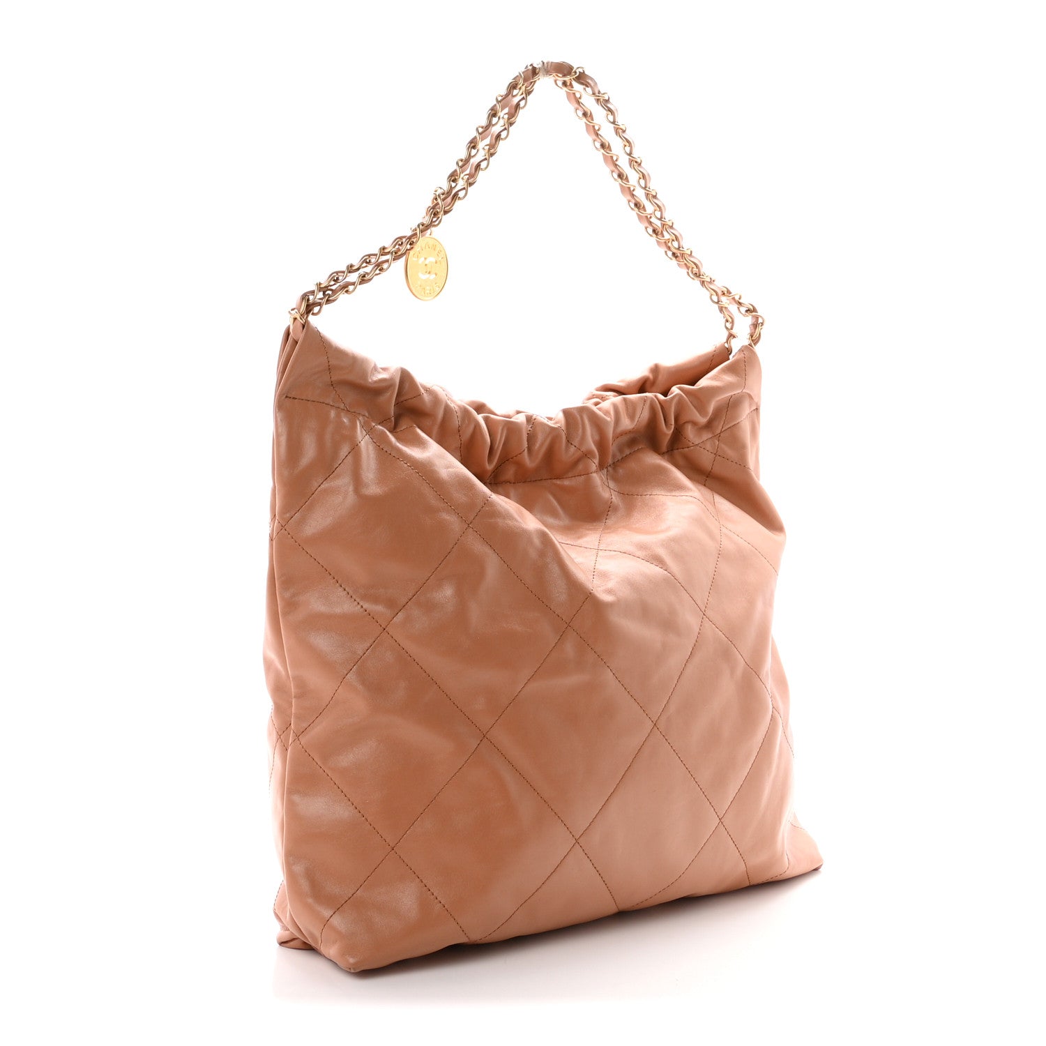 Chanel Shiny Calfskin Quilted Chanel 22 Camel