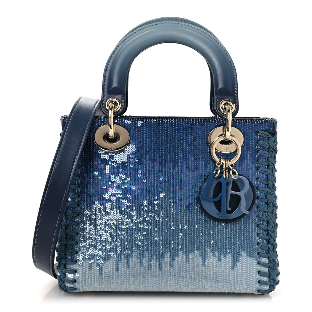 Dior Calfskin Sequin Gradient Stitched Small Lady Dior Blue