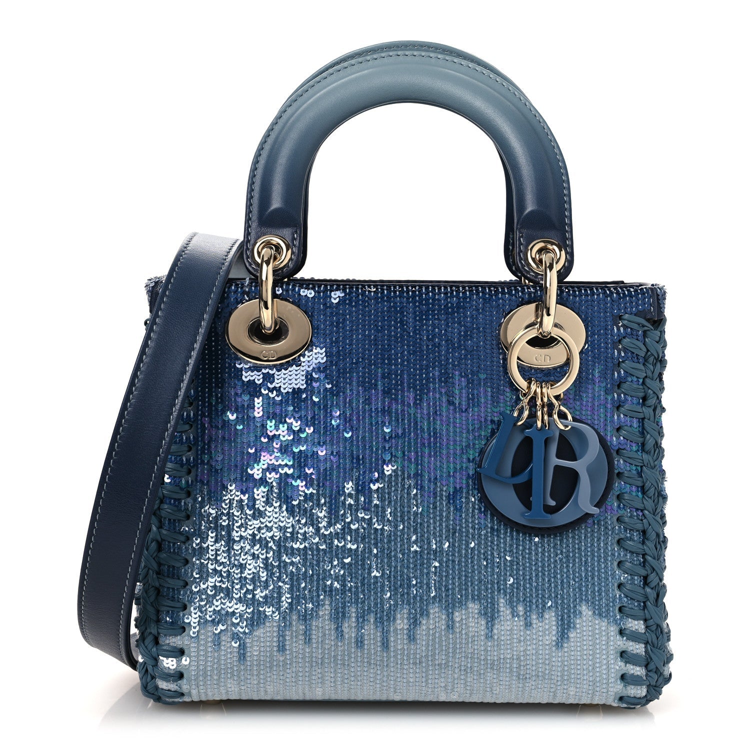 Dior Calfskin Sequin Gradient Stitched Small Lady Dior Blue