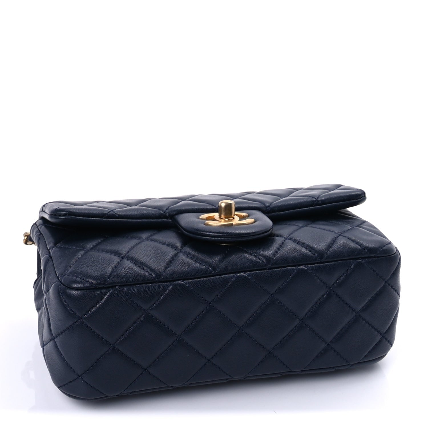 Chanel Lambskin Quilted Mini Rectangular Pearl Crush Flap Navy