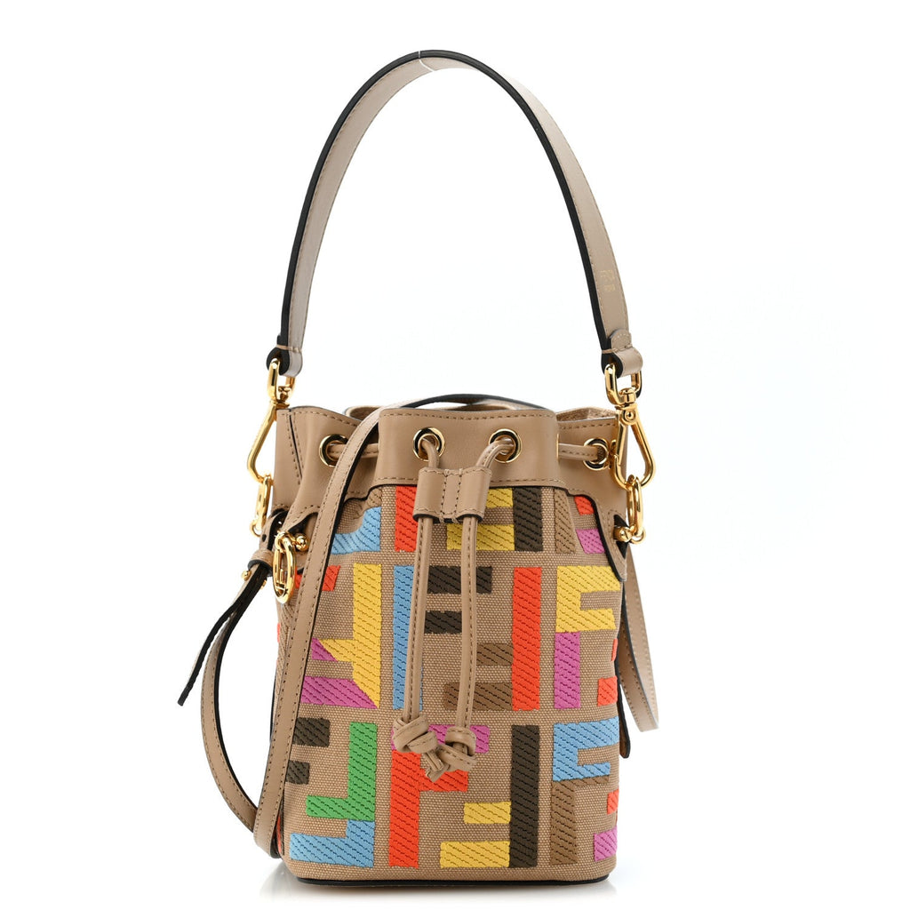 Fendi Canvas Vitello King F is Fendi FF Multicolor Embroidered Mini Mon Tresor Bucket Bag Multicolor Cuoio