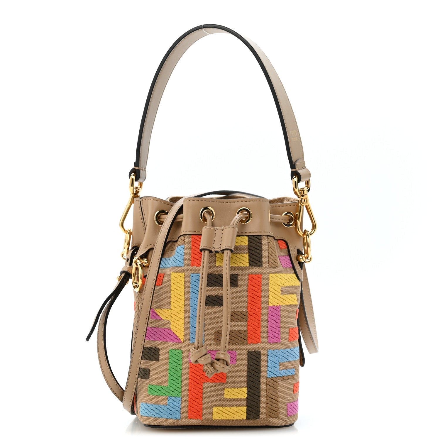 Fendi Canvas Vitello King F is Fendi FF Multicolor Embroidered Mini Mon Tresor Bucket Bag Multicolor Cuoio