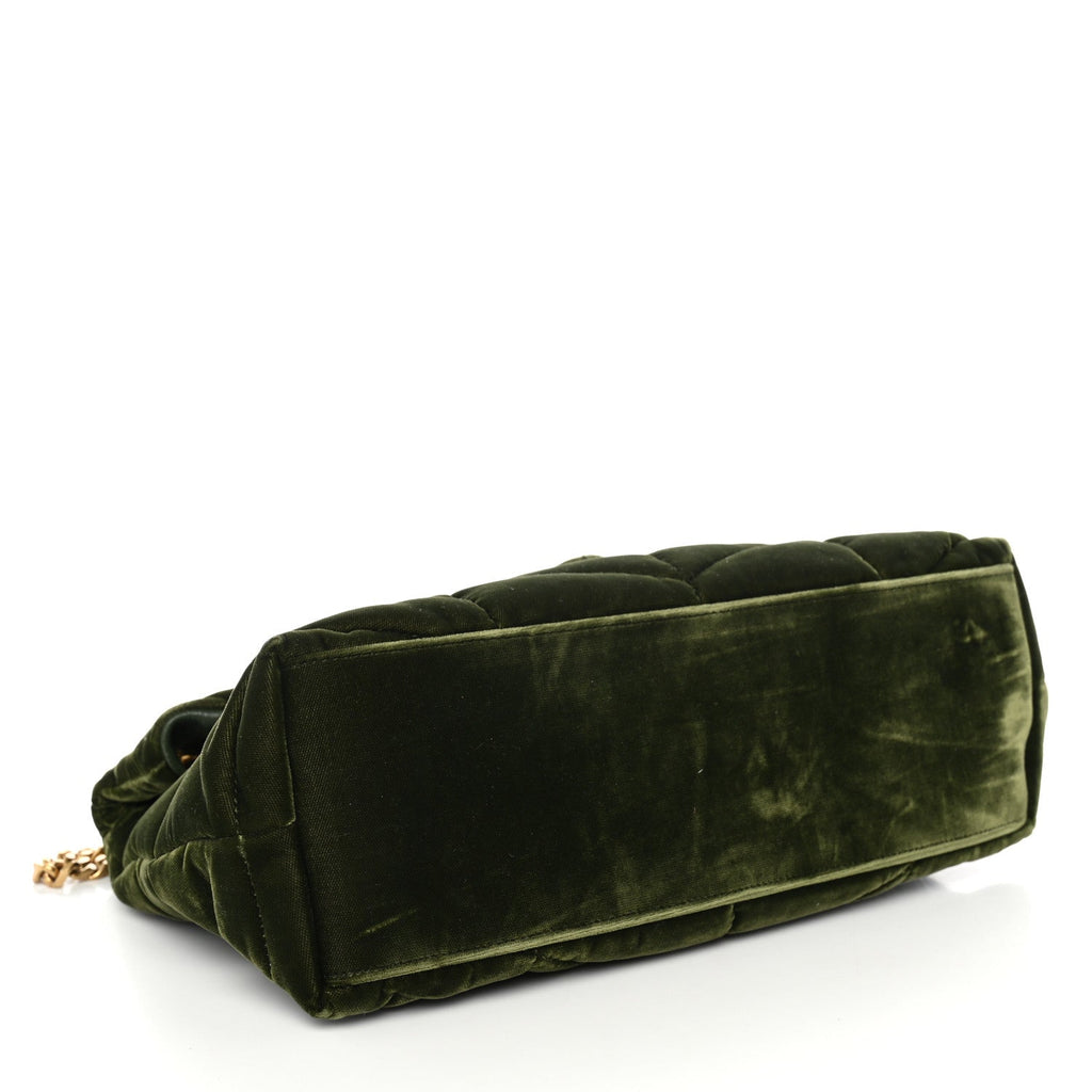 Saint Laurent Velvet Quilted Small Loulou Puffer Monogram Chain Satchel Kaki Musk