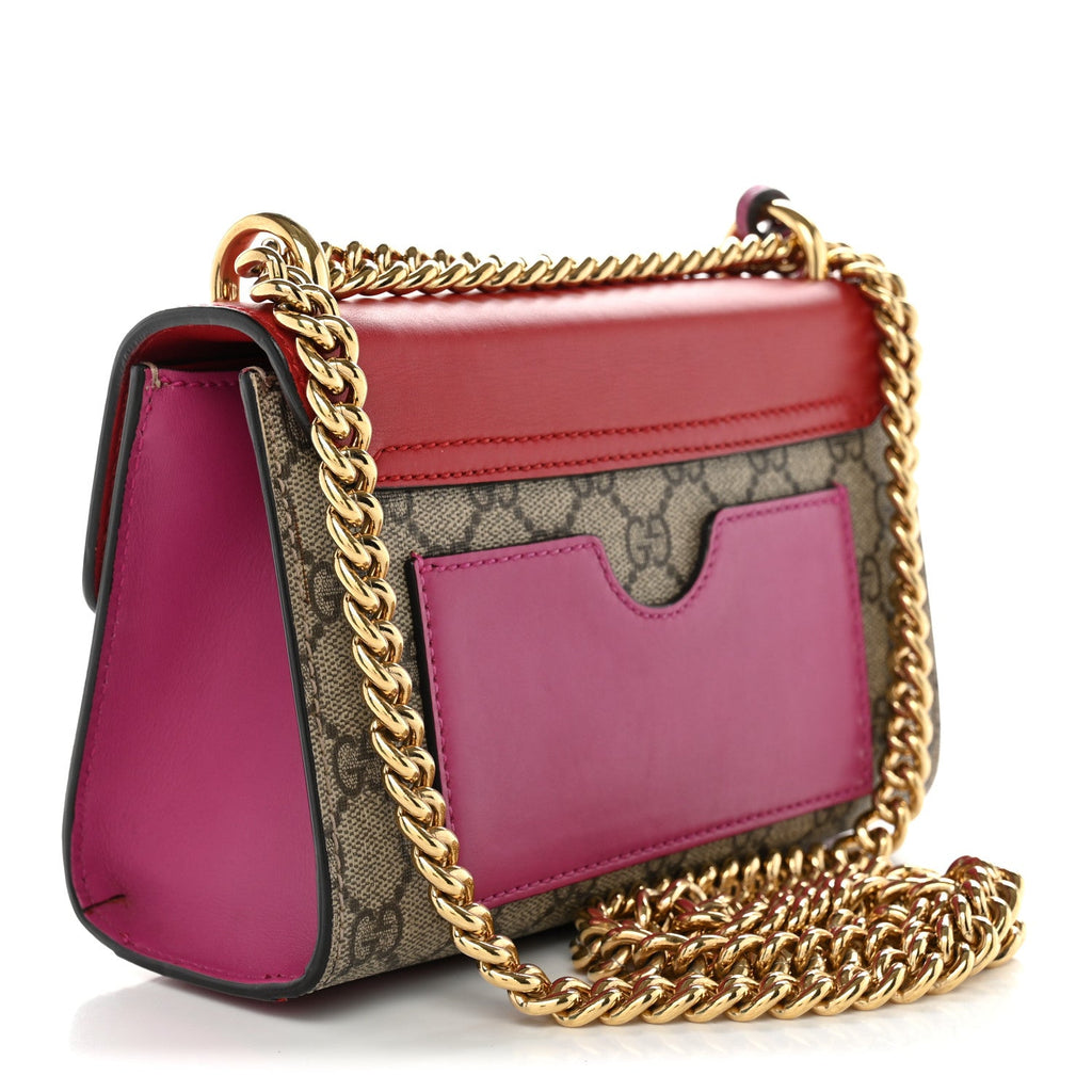 Gucci GG Supreme Monogram Calfskin Small Padlock Shoulder Bag Beige Hibiscus Red New Rosette