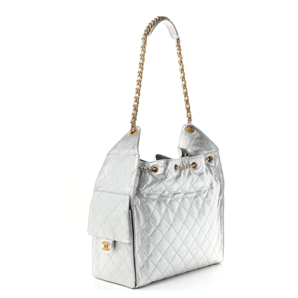 Chanel Metallic Caviar Quilted Medium Chanel 25 Handbag Silver
