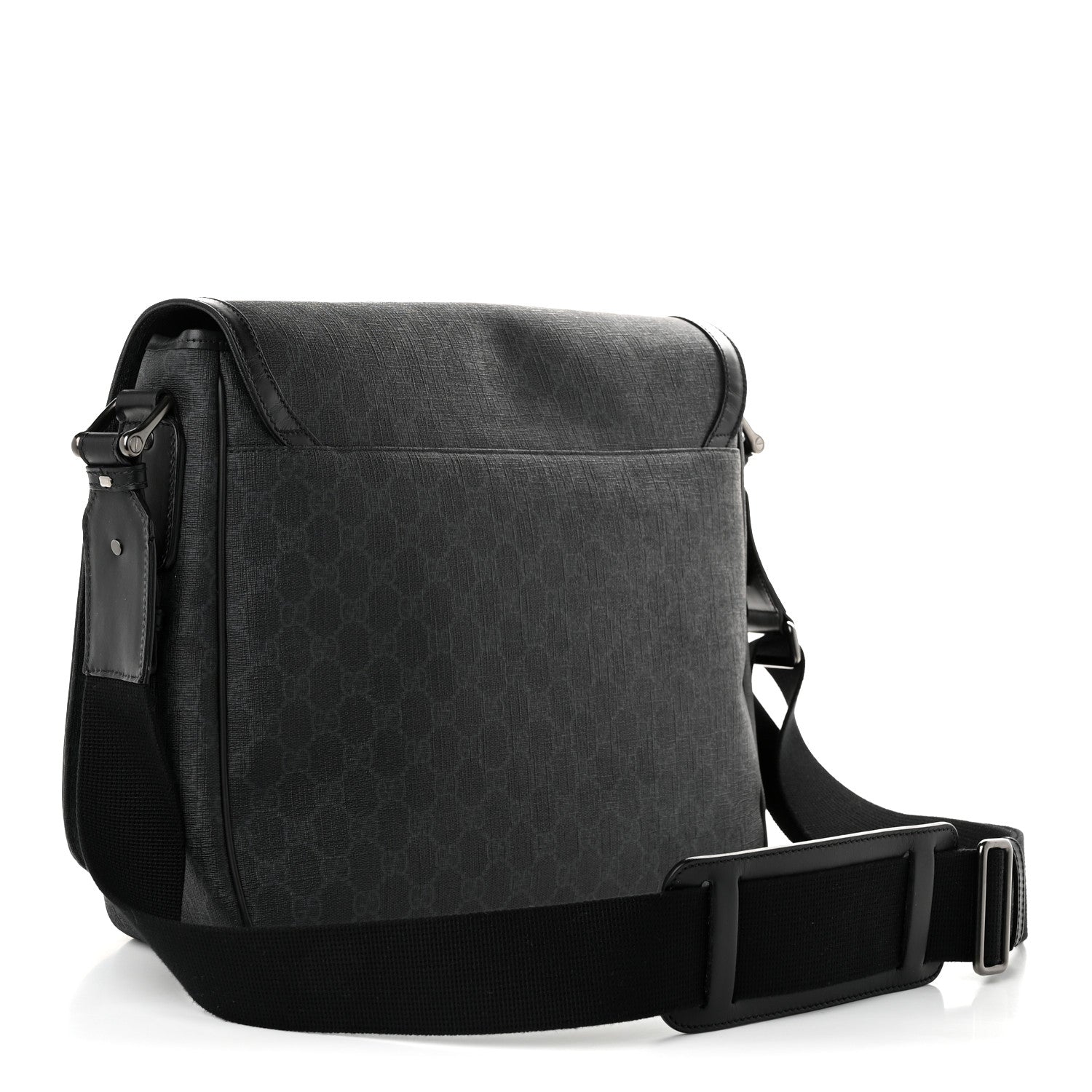 Gucci GG Supreme Monogram Flap Messenger Bag Black Grey