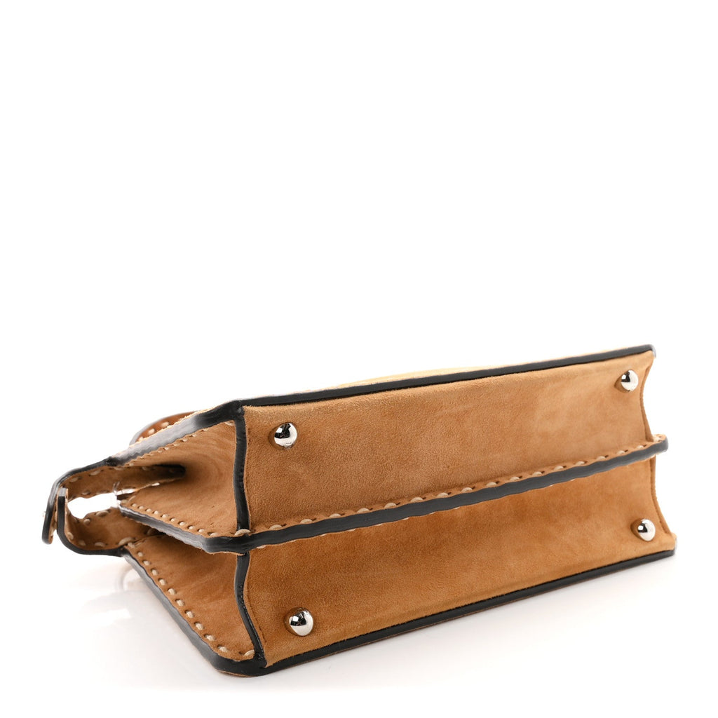 Fendi Suede Macro Stitchings Small Peekaboo Iconic Satchel Marrone