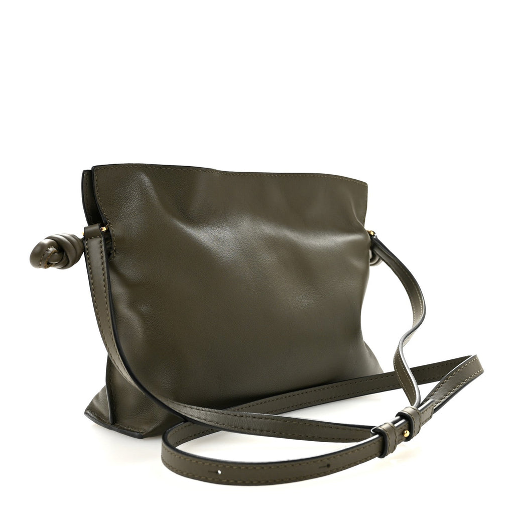 Loewe Calfskin Mini Flamenco Knot Clutch Dark Khaki Green