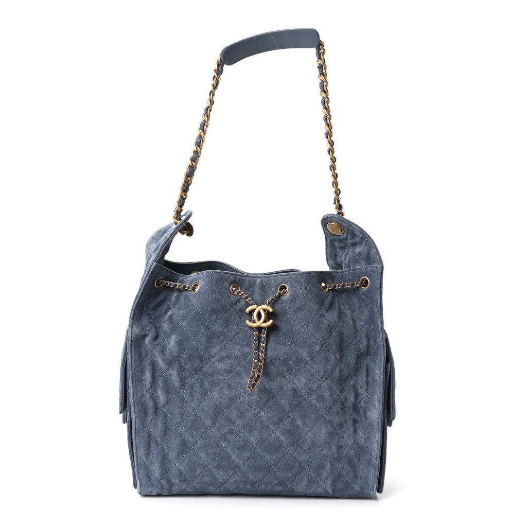 Chanel Suede Quilted Medium Chanel 25 Handbag Blue