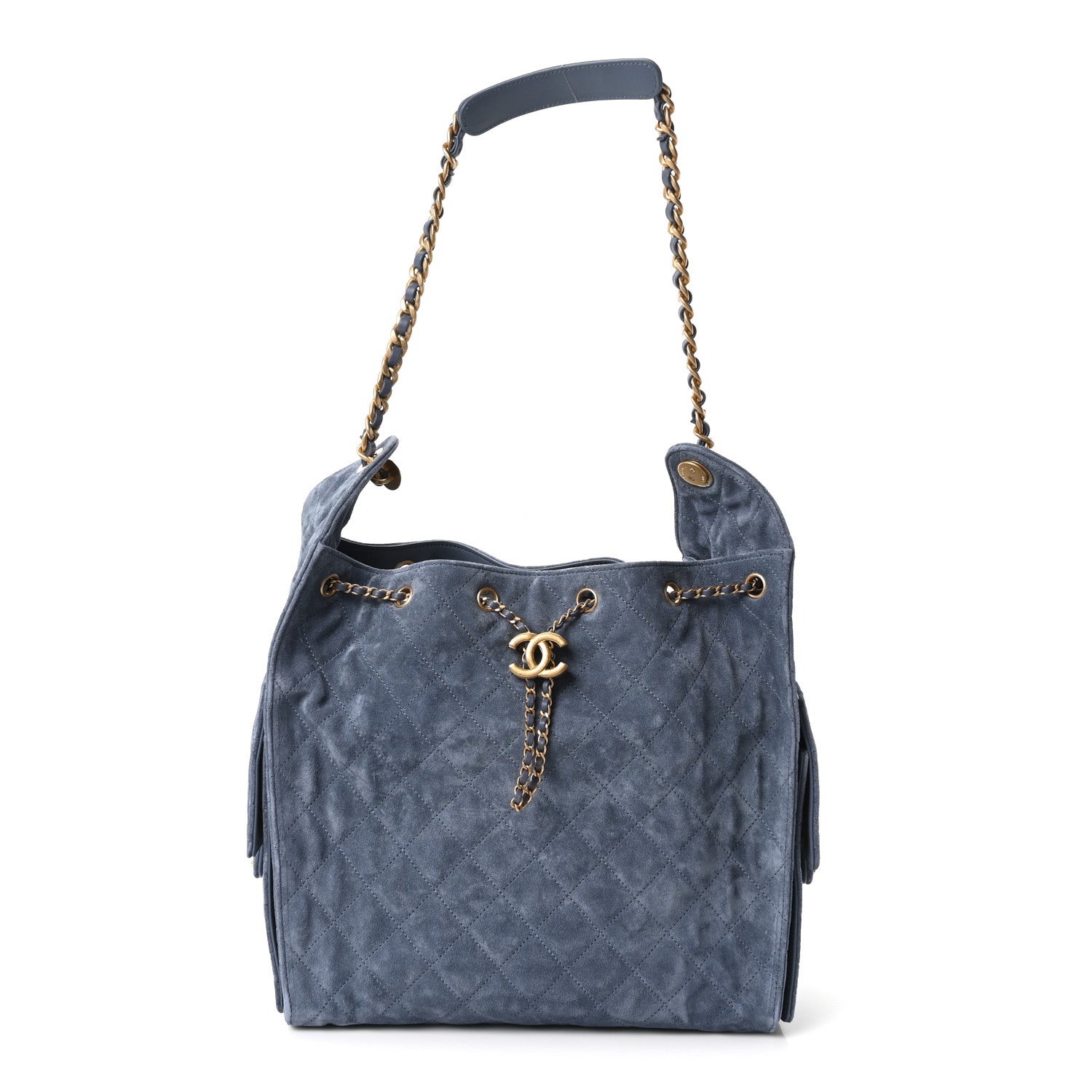 Chanel Suede Quilted Medium Chanel 25 Handbag Blue