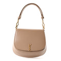 Saint Laurent Box Calfskin Mini Voltaire Top Handle Bag Dark Cork