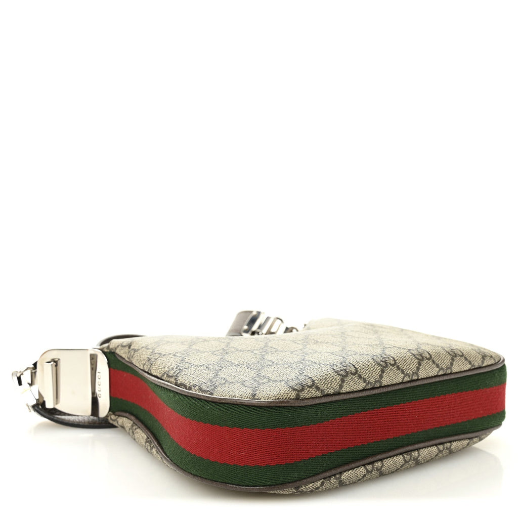 Gucci GG Supreme Monogram Textured Calfskin Web Small Attache Shoulder Bag Beige Ebony New Acero