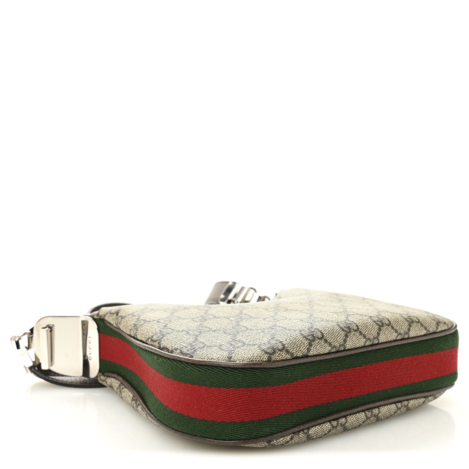 Gucci GG Supreme Monogram Textured Calfskin Web Small Attache Shoulder Bag Beige Ebony New Acero