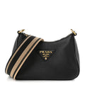 Prada Vitello Daino Soft Zippered Hobo Shoulder Bag Black