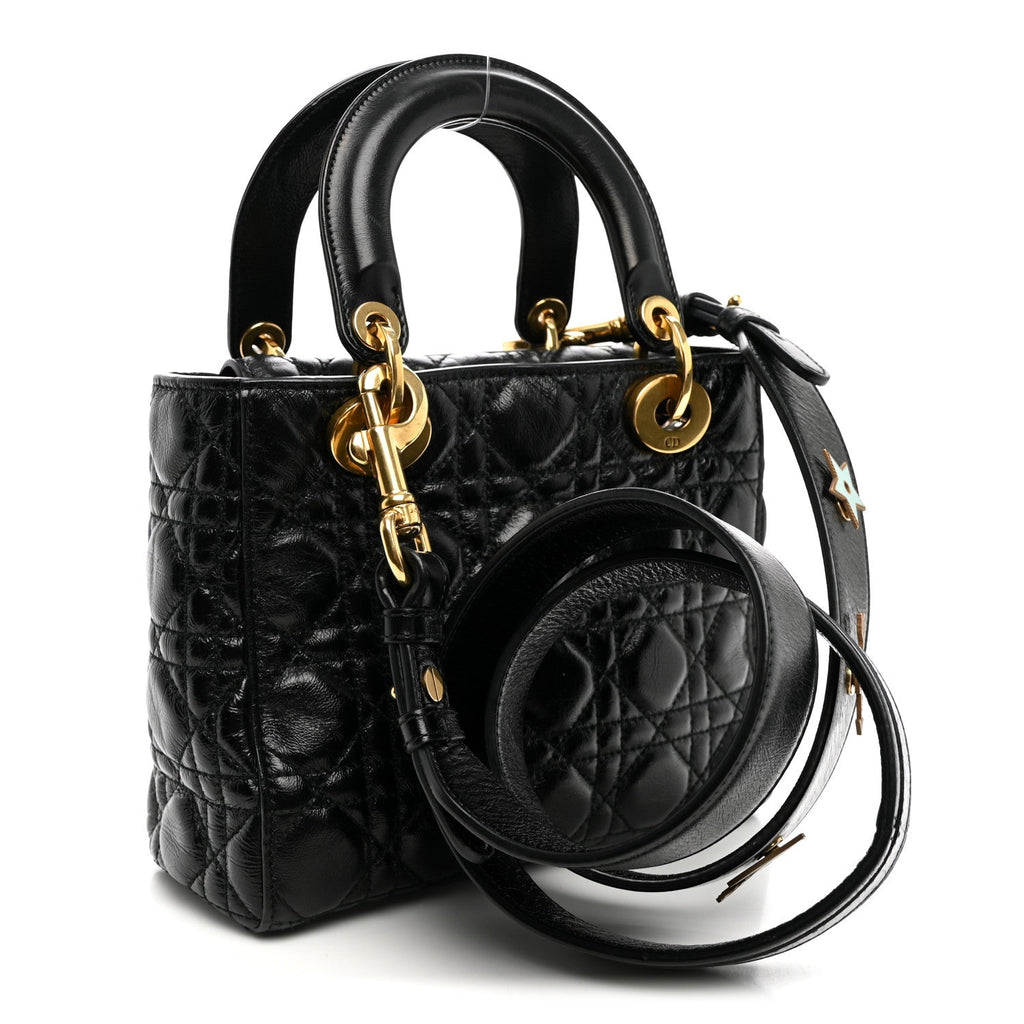 Dior Crinkled Patent Cannage Small Lucky Badges My Lady Dior Black