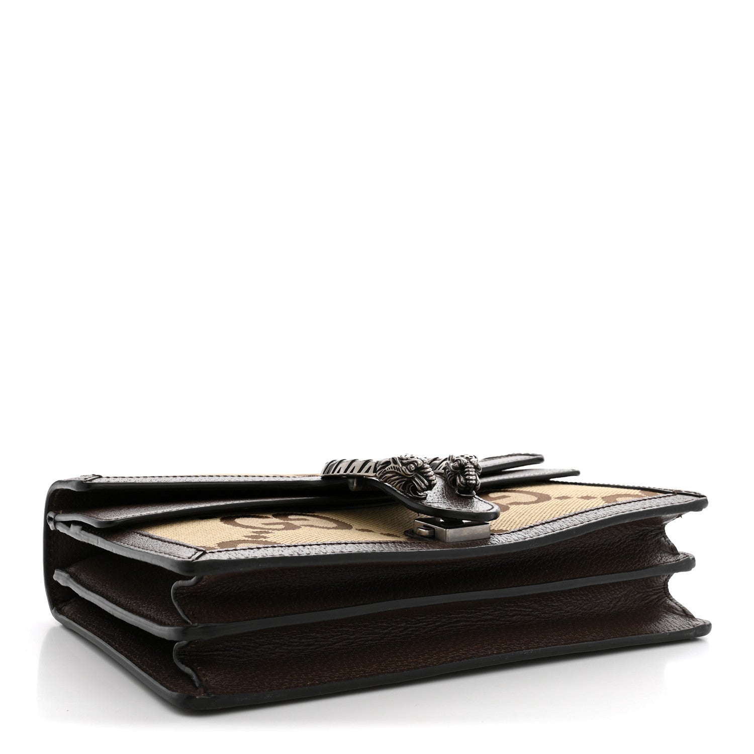 Gucci Monogram Jumbo GG Textured Dollar Calfskin Small Dionysus Shoulder Bag Camel Ebony New Acero